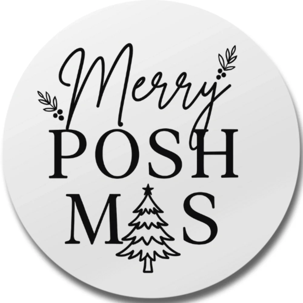 Merry Poshmas Stickers – 2” Round Labels, 3 Colors Available, Pack of 100